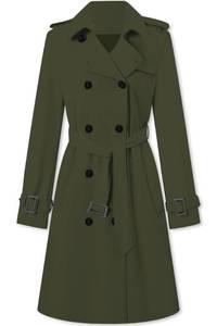 lot 4381 image: Betusline Womens Long Trench Coat Waterproof Double Breasted Classic Windbreaker Jacket Lapel Overcoat Outerwear with Belt, Army Green, XS