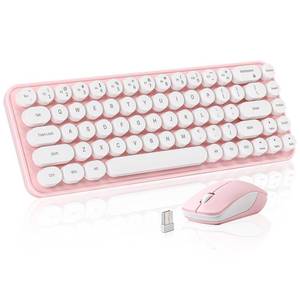 lot 4386 image: MIKIBY i68 Wireless Typewriter Keyboard and Mouse Combo,Pink Keyboard with 2.4GHz Connection, Cute Retro Aesthetic Design Round Keycaps for Tablet, Phone, PC and WinMacAndroid(Pink)