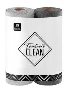 lot 4389 image: Fantasticlean Microfiber Cleaning Cloth Roll -60 Pack, Tear Away Microfiber Towels, 12 x 12, Reusable, Washable, Scratch Free, Ultra Absorbent for All-Around Cleaning Supplies (Grey & DimGrey)