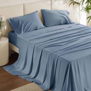 lot 5764 image: Bedsure King Size Sheets Set, Cooling Sheets for Hot Sleepers, Rayon Derived from Bamboo, PureWoven, Breathable & Soft, Deep Pocket Up to 16 Inches, Hotel Luxury Silky Bedding, Dusty Blue