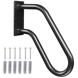 lot 5765 image: Handrails Wall Mount Stair Safety Handle Non-Slip Step Metal U-Shape Grab Yard Mounted Garage Porch Garden Hand Railings Powder Coated Heavy Duty Indoor or Outdoor Safe Bars Black for 1 to 3 Steps