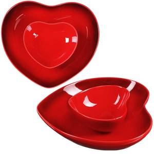 lot 5768 image: Tioncy 2 Set Heart Shaped Bowls and Plates Set Ceramic Valentine Dinnerware Dish Bowls Dinner Salad Dessert Appetizer Plates for Valentine Wedding Anniversary Baking Kitchen Party Supplies(Red)