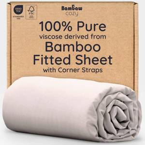 lot 5771 image: Bambaw 100% Viscose Derived from Bamboo Fitted Sheet King Size, Cooling King Sized Fitted Sheet with Corner Straps, Soft & Breathable (Sand)