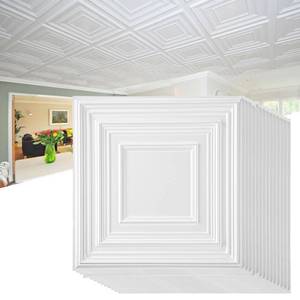 lot 5779 image: Nuanchu 60 Pcs Drop Ceiling Tiles 12 x 12 Inch PVC Ceiling Tiles Glue up Cuttable Paintable DIY Wall Panels 3D Decorative for Bathroom Interior Kitchen TV Background (White)