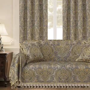 lot 5784 image: Loom and Mill Luxury Jacquard Sofa Covers, European Antique Couch Cover Sofa Throw Cover with Tassels for 2-3 Cushion Couch, Sectional Couch Covers Sofa Slipcover for Dogs, Taupe Gold, 71 X 118