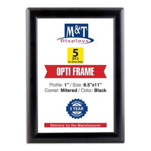 lot 5789 image: M&T Displays Opti Snap Poster Frame 8.5x11 Inch Black 1 Aluminum Profile Front Loading Wall Mounting Photo Picture Document Certificate Sign Holder Mitered Corner Anti Glare Cover (5 pack)