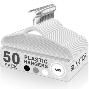 lot 5796 image: SMARTOR Plastic Hangers 50 Pack - Thin Clothes Hangers Heavy Duty  Durable  Lightweight  Space Saving  Slim  Flexible - Dorm Room Essentials for College Students - White