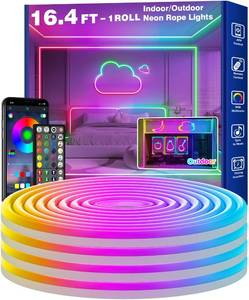 lot 5807 image: RCUICA 16.4FT LED Neon Rope Lights Waterproof with Smart App Control Remote,DIY Scene Modes,Music Sync hronization,Eaves Lights for Garden Decor,Deck,Christmas