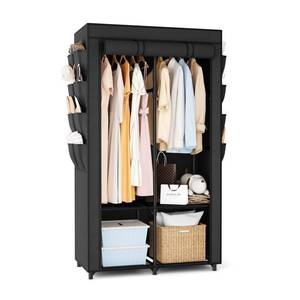 lot 5812 image: BrFoYu Portable Closet for Hanging Clothes, Portable Wardrobe Closet with Cover, 4 Storage Shelves, 2 Hanging Rods and 8 Side Pockets, Easy Assembly and Sturdy Free Standing Closet for Bedroom, Black