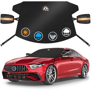 lot 5814 image: Zettum Car Windshield Cover for Ice and Snow - 600D Windshield Snow Cover with Side Mirror Cover Heavy Duty, Standard Winter Frost Hail Protector for Most Car, Truck, SUV, Van and MPV (70 x 50 Inch)