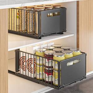 lot 5819 image: YunNasi Pull Out Cabinet Organizer Slide Out Drawer Storage Shelves Cupboard Organiser Sliding Cabinet Basket for Kitchen No Drilling and Nailing (Black, 2Piece 9.8 W X15 D X 7.5 H)