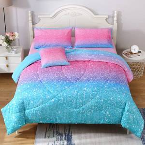 lot 5822 image: JQinHome Glitter Comforter Set Twin Size,6 Piece Bed in A Bag 3D Colorful Duvet Pink Blue Bedding Sets for Girls Kids - (1 Comforter,2 Pillowcases, 1 Flat Sheet, 1 Fitted Sheet, 1 Cushion Cover)