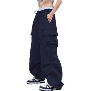 lot 6006 image: FENGQIYUNHAI Cargo Pants Women Baggy Parachute Pants Woman Mutil Pockets Loose Fit Y2K Casual Pants for Women Navy Blue size 2XL
