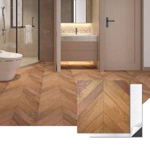 lot 6015 image: Art3d 10-Pack Herringbone Peel and Stick Vinyl Floor Tiles, 12 x 12 Self Adhesive Waterproof Wood Flooring Plank for Living Room, Kitchen, Bathroom, Bedroom, Cover 10 Sq. Ft, Brown
