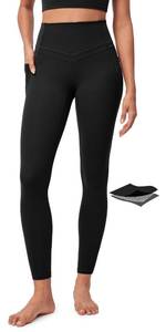 lot 6384 image: IUGA Compression Leggings with Pockets for Women Tummy Control Leggings No Front Seam Workout High Waist Yoga Pants, Black size L