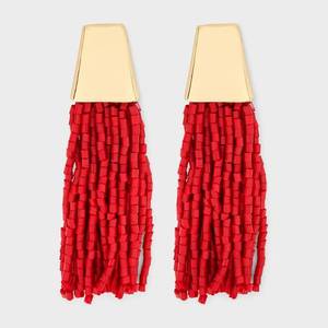 lot 6396 image: SUGARFIX by BaubleBar Beaded Tassel Statement Earrings - Red