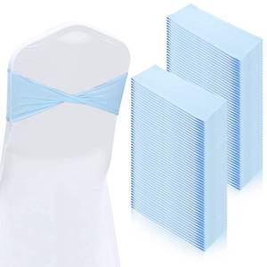 lot 6416 image: Lounsweer 100 Pcs Spandex Chair Sashes Bows Without Buckle Light Blue Stretch Chair Cover Bands Baby Shower Plain Bow Sash Elastic Bands Ties for Wedding Party Hotel Banquet Events Decoration