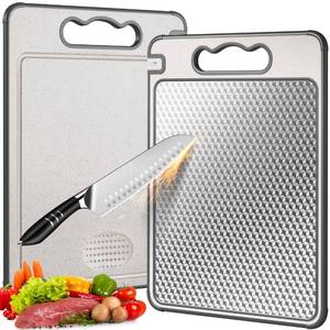 lot 6421 image: LOZOVIN Stainless Steel Cutting Board for Kitchen, Scratch Resistant Mesh Design, Reversible 304 Stainless Steel & Wheat Straw, Non Toxic Chopping Board for Meat, Dishwasher Safe, 14.49.8,1Pcs Grey