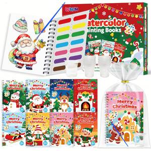 lot 6422 image: 24 Pack Christmas Party Favors for Kids Bulk Mini Water Coloring Books with 24 Water Cups, Stocking Stuffers Goodie Bag Fillers, Paint Art Crafts, Classroom School Prizes & Xmas Birthday Return Gifts