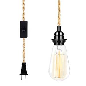 lot 6428 image: SHIWEIDA Industrial 15ft Pendant Light Cord -Plug in Hanging Light Fixture, 15FT Farmhouse Pendant Lamp Lights Cord with Switch Cord for Kitchen Island Bedroom Living Room