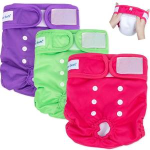 lot 6446 image: Pet Soft Washable Female Diapers (3 Pack) Female Dog Diapers, Comfort Reusable Doggy Diaper for Girl Dog in Period Heat (Classy, L)
