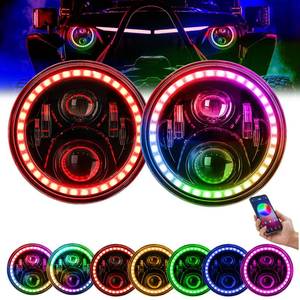 lot 6452 image: BEEYEO 7 Inch Round LED Headlight RGB Halo Angel Eyes DOT Approved Halo Headlights for Wrangler JK TJ LJ CJ Sahara Sport Rubicon Headlight 19972017, 2Pack RGB Headlights