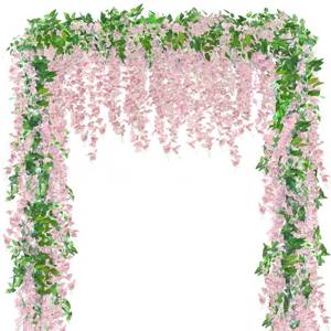 lot 6453 image: Sggvecsy 6Pcs Wisteria Garland Artificial Flowers Garland Fake Hanging Wisteria Vines Rattan Silk Hanging Flower Vines for Home Garden Outdoor Wedding Arch Party Ceremony Total 35.4Ft (Pink)