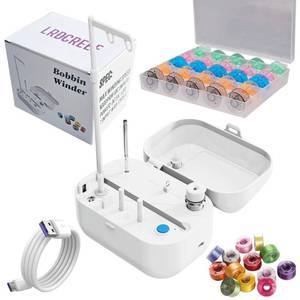 lot 6455 image: LRDCREEE Automatic Bobbin Winder Bobbin Winding Machine with Auto Stop Sensor, Large Spool Thread Holder and Extra 25 Pcs Class 15 Bobbins for Sewing Machine Thread Winding Use