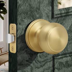 lot 6467 image: Moquin Gold Passage Door Knob Without Lock or Key, Non-Locking Interior Flat Ball Door Knob for Hallway or Closet, Satin Brass
