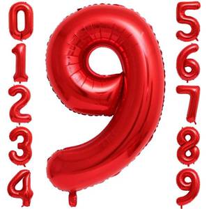 lot 10185 image: Red 9 Number Balloons,40 Inch 9 Balloons Foil Mylar Helium Big Red 9 Balloon Number for Birthday Party Anniversary Decorations