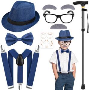 lot 10186 image: Yanbuny Old Man Costume Accessories Grandpa Costume Set with Old Man Glasses Suspender Cane Eyebrows Mustache Hat Stickers (Style 5)
