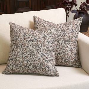 lot 10188 image: Amor Virisso Floral Throw Pillow Covers 18x18 Set of 2 Couch Pillows for Living Room Farmhouse Vintage Block Print Pillow Covers Decorative Pillow Covers Accent Sofa Pillows, GreenSand