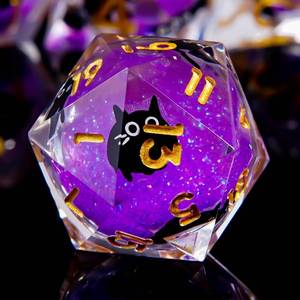 lot 10200 image: Cat Liquid Core DND Dice Set - 7 Pcs Sharp Edge Resin Polyhedralsuitable for Dungeons and Dragons Roleplaying Games (Purple