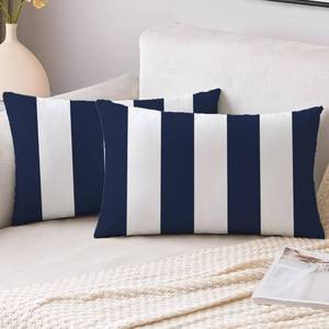 lot 10201 image: ZHLF Pack of 2, Waterproof Pillow Covers Outdoor Throw Pillowcases Decorative Garden Cushion Case for Home Garden Patio Couch Balcony Striped 12 x 20 inch30x50cm Navy Blue & White