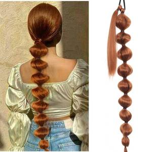 lot 10205 image: onemily 30inch Long Bubble Ponytail Extension Afro Puff Ponytail Straight Lantern Braid hair extensions Synthetic Drawstring Hairpieces for Black Women��Auburn��