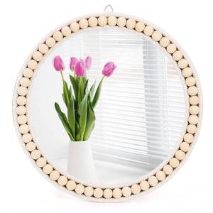 lot 10206 image: Eorbow Boho Wall Mounted Mirror, 12 Inch Round Wooden Bead Hanging Mirrors, Rustic Decorative Vanity Mirror, Farmhouse Circle Decor Mirrors for Living Room, Bedroom, Bathroom, Nursery