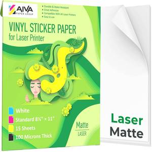 lot 10212 image: Printable Vinyl Sticker Paper for Laser Printer - Matte White - 15 Self-Adhesive Sheets - Waterproof Decal Paper - Standard Letter Size 8.5x11