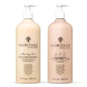 lot 10219 image: Hairitage Gentle Daily Moisture Shampoo and Conditioner Set - Split End  Bond Strengthening for Dry, Damaged Hair with Jojoba Oil - Anti-Frizz and Color Safe - Cherry  Amber Scent (21oz. 2-pack)