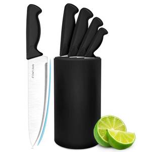 lot 11632 image: HENKELIVING Knife Set, 6-Piece Kitchen Knife Set, German High Carbon Stainless Steel, Durable & Easy Clean Knife Block, Black