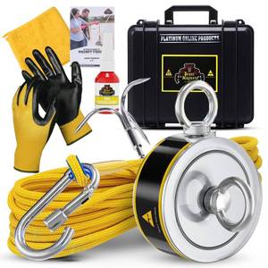 lot 11634 image: 1320LB��s Complete Magnet Fishing Kit  Double Sided Fishing Magnet Kit with Case  Includes Strong Neodymium N52 Magnets, Durable 65ft Rope, Carabiner, Gloves, Grappling Hook & Carry Case