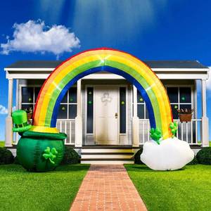 lot 12240 image: Joiedomi 14ft Long 10 FT Tall St Patrick Inflatable Rainbow Arch with LED Light Build-in Cauldron Pot of Gold Inflatable Yard Garden Decorations, Indoor and Outdoor Theme Party Decor, Lawn Decor