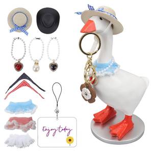 lot 12241 image: Desk Mini Goose Key Holder 7 inch with 4 set Outfits, Desktop Magnetic small Proch Goose Resin Statue, Cute Figurines Keychain Hanging, Table Decor for Home house Office Bedroom, Housewarming Gifts