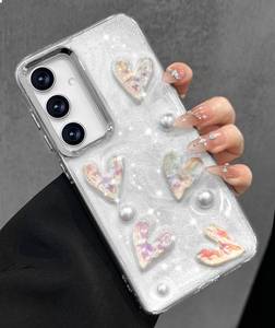 lot 12245 image: Toycamp for Samsung Galaxy S24 case Women - Cute Girly Girls Phone Cover for Samsung S24 Kawaii Aesthetic Pretty Unique Glitter Bling Sparkle Wave Design Funda para S 24, Heart