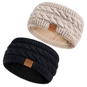 lot 12273 image: Hatromm Winter Headbands for Women Wool 2 Pack, Ear Warmers for Women Headband Knit Thick Fleece Lined, Cold Weather Warm Ear Muffs(BlackBeige)
