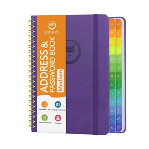 lot 12279 image: Address Book with Alphabetical Tabs-Address and Password Book for Seniors - Hardcover Spiral Bound Phone Book- Record Contacts, Website Login Passwords, Special Days -5.7 x 7.7, Purple