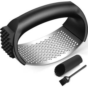 lot 12280 image: Garlic Press Rocker Set with Garlic Peeler & Cleaning Brush,Stainless Steel Garlic Mincer Crusher,Easy Kitchen Gadget for Effortless Smashing,Kitchen Essentials,Home and Kitchen Utensils Accessories (Used)