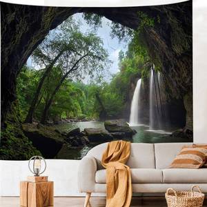 lot 12301 image: Llamazing Forest Tapestry - Home Decor Landscape for Living Room & Bedroom - Magic Tapestry Curtain (Waterfall, 90.5L70.8W) XGXL