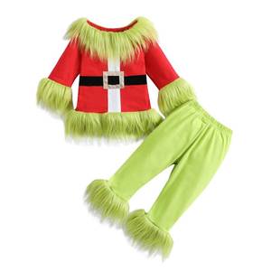 lot 12311 image: Nicoxijia Toddler Baby Boys Girls Christmas Cosplay Monster Costume Outfits Green Furry Santa Long Sleeve Tops and Pants Set