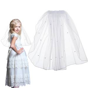 lot 12325 image: Mobestech Short Pearl Veil with Comb for Girls White Tulle Bridal Veil First Communion Flower Girl Accessories Soft Lightweight 16.5X15.7 Inch