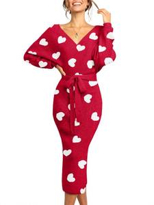 lot 12341 image: Chang Yun Heart Valentine Sweater Dress for Women Gift Long Sleeve Jumper Maxi Dresses Sexy V Neck Sweaters
